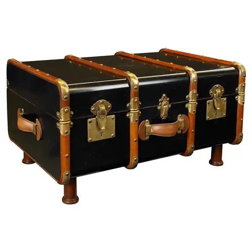 Solomon Modern Black Antique Brass Accent Travel Trunk | Kathy Kuo Home