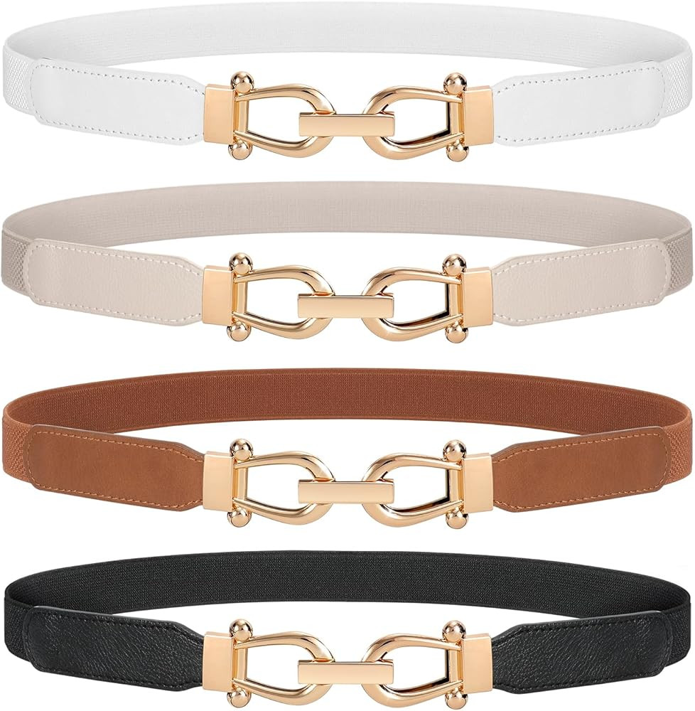 WERFORU Women Skinny Belt for Dresses Retro Stretch Ladies Waist Belt Plus Size Set of 4 | Amazon (US)