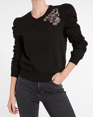 Embellished Shoulder Puff Sleeve Sweatshirt | Express