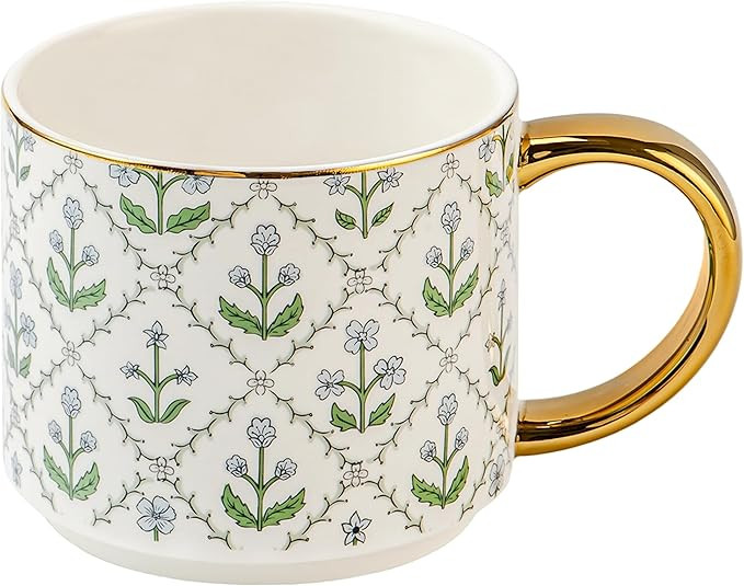 Sweet Water Decor Floral Quilted Coffee Mug, Vintage Floral Design with Gold Handle & Rim, 14oz F... | Amazon (US)