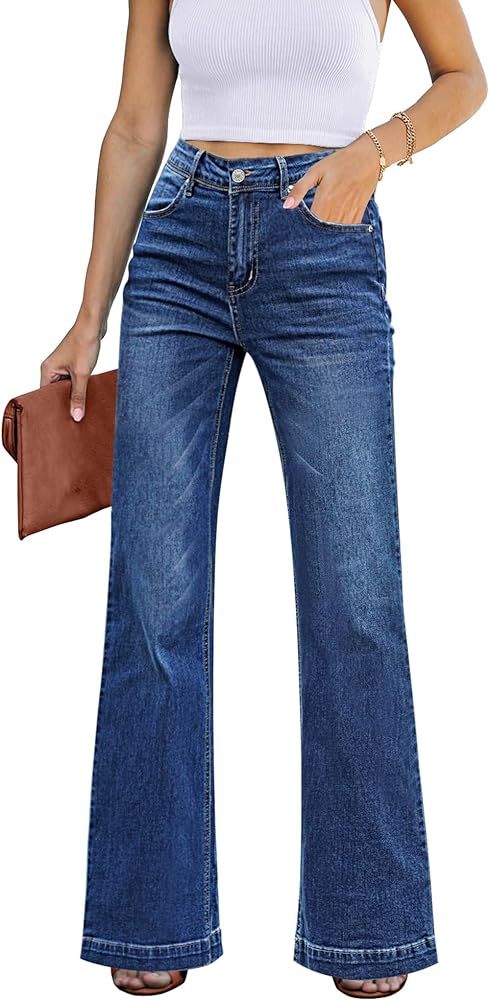 GRAPENT Womens Flare Jeans High Waisted Wide Leg Baggy Jean for Women Stretch Denim Pants | Amazon (US)