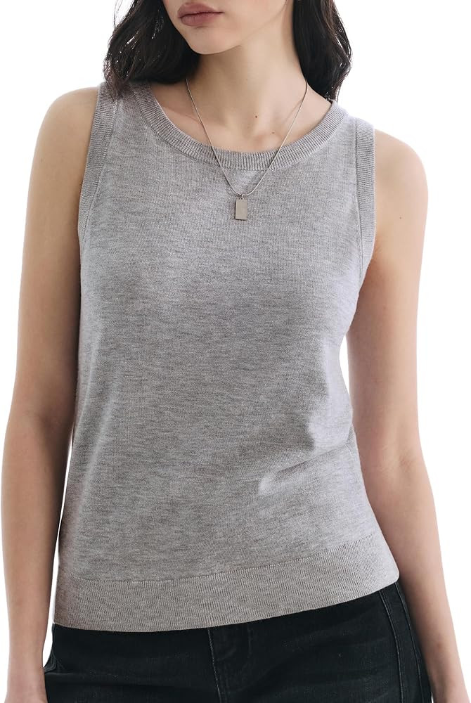 Women's Sleeveless Summer Sweaters Crew Neck Casual Lightweight Tank Top 2026 Tops for Women | Amazon (US)