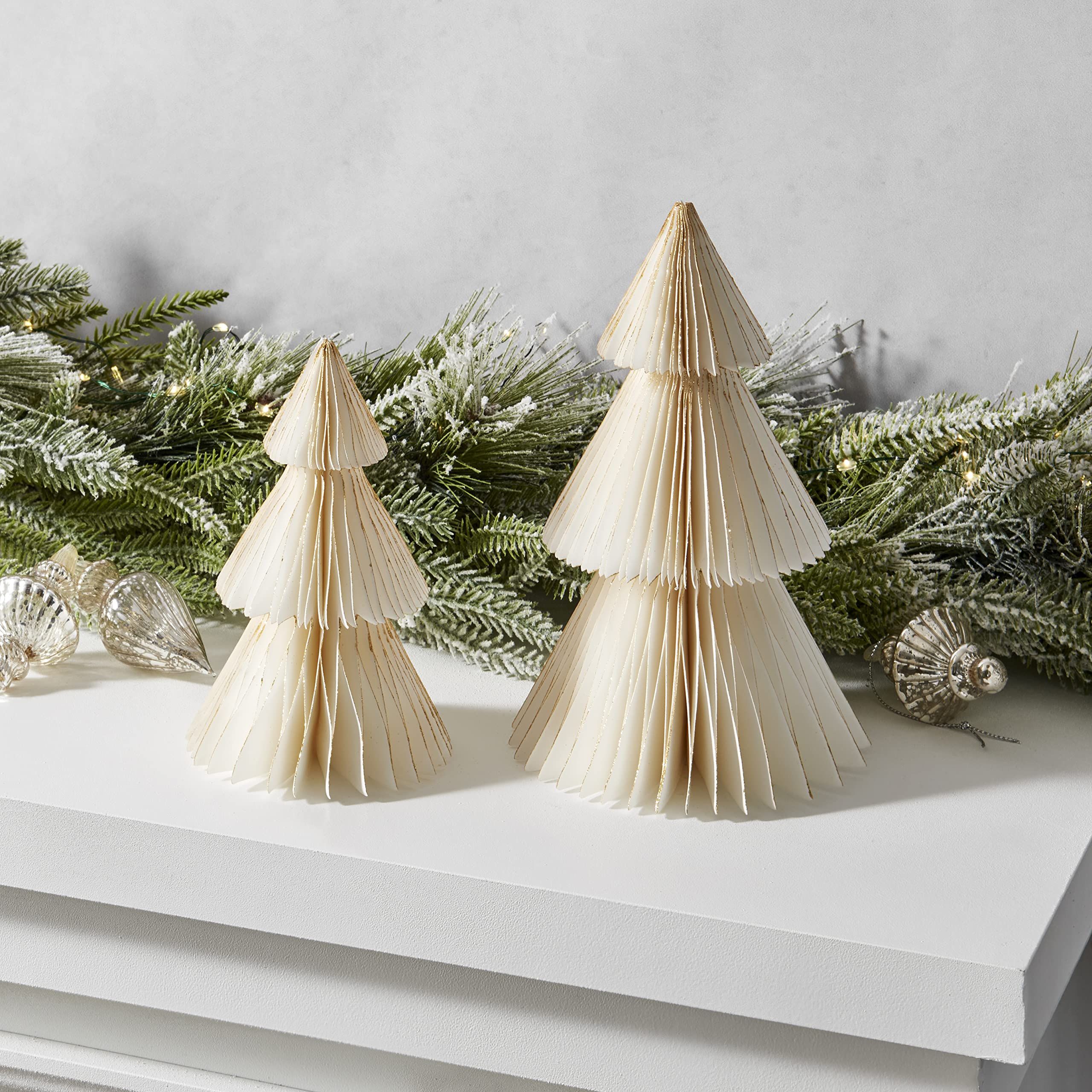 Paper Christmas Tree Decor - Set of 2 Honeycomb Trees, 6 Inch and 8 Inch, Vintage Style Holiday Deco | Amazon (US)