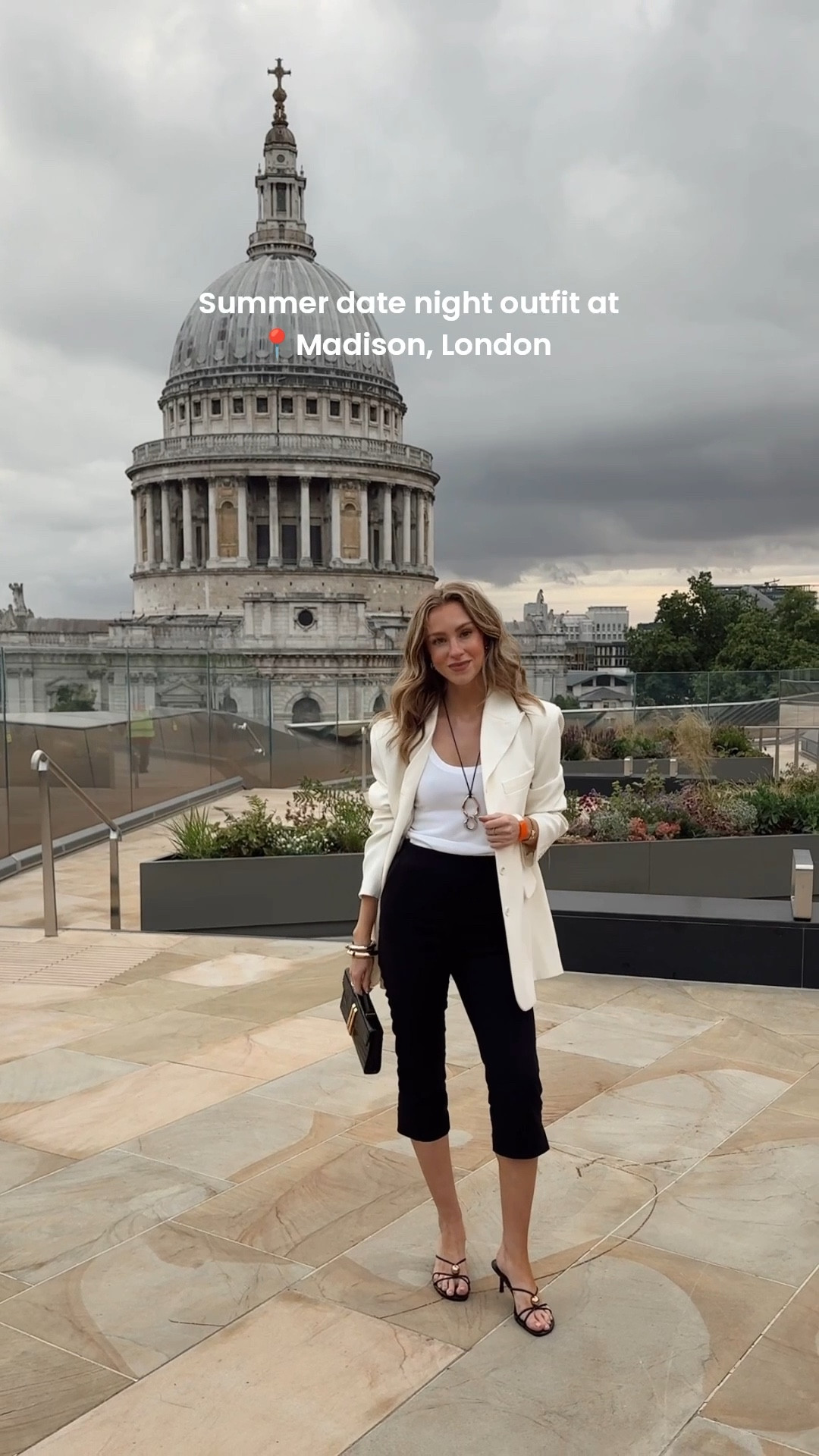 Date night outfit, London evening outfit, white blazer, capri trousers, heel sandals, demellier bag, summer outfits, minimal outfits for summer 

#LTKsummer #LTKuk #LTKAroundTheWorld