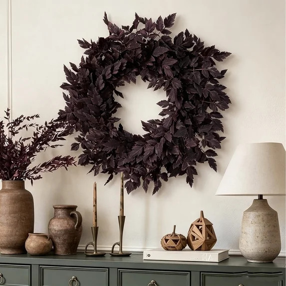 Fall Wreath for Front Door 24 Inch, Cimicifuga Leaves Wreath Halloween Thanksgiving Indoor Outdoo... | Walmart (US)