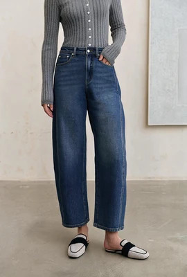 Evie Mid-Rise Barrel Jeans - Blue | Petite Studio NYC