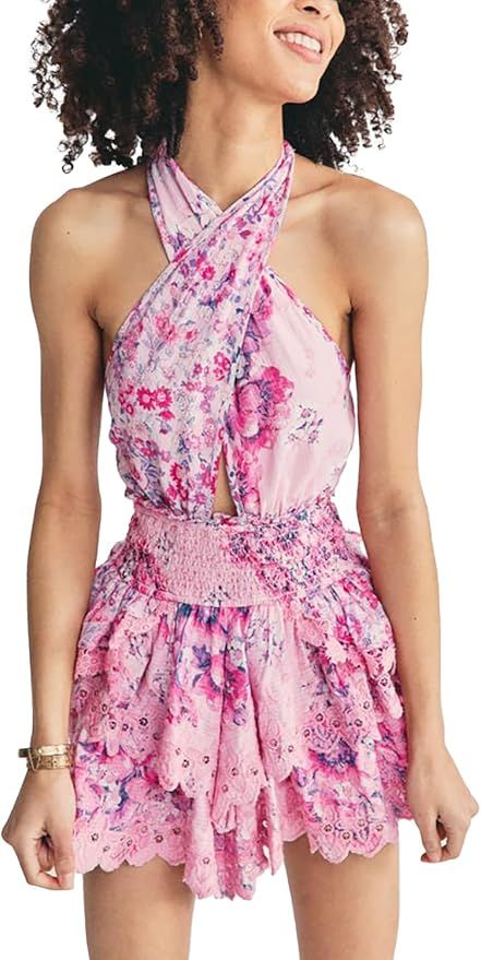 LOVESHACKFANCY Women's Deanna Halter Dress | Amazon (US)