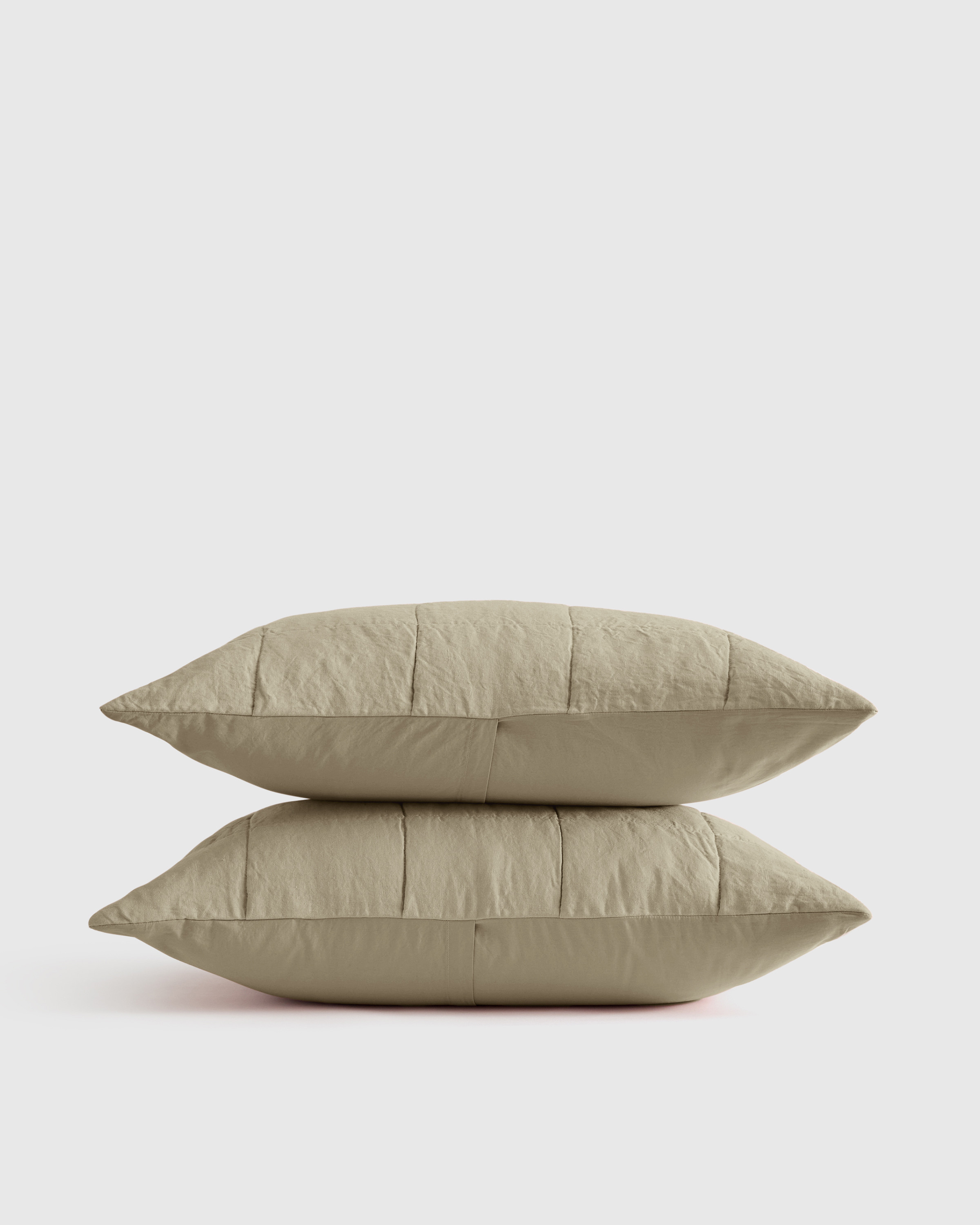 Quince | Lightweight European Linen Box Quilted Sham Set in Willowleaf, Size Standard | Quince