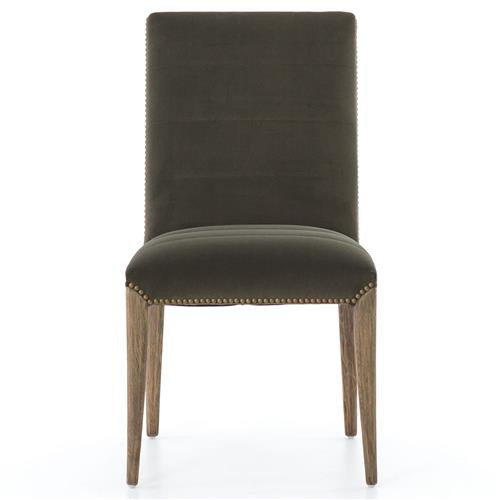 Conde Mid Century Deep Sage Upholstered Gold Nailhead Trim Dining Chair | Kathy Kuo Home