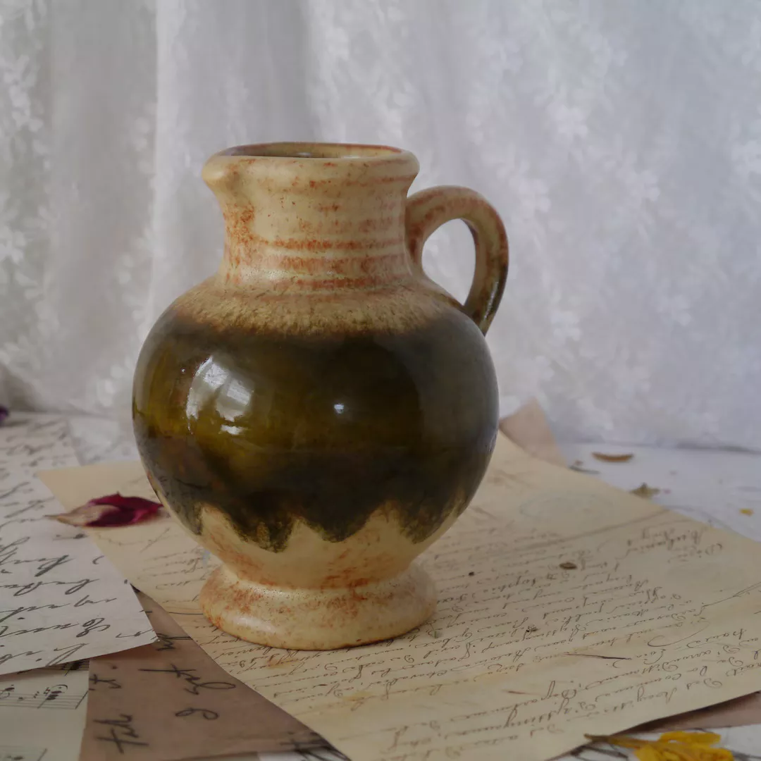 Clay Pitcher Lithuanian Souvenir Vintage Pottery, Table Decor Small Pitcher  Handmade Glazed, Miniature Jug Brown Sandy Jar Gift Earthenware 