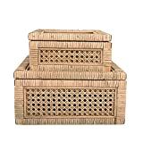 Amazon.com: Boho Woven Cane and Rattan Display Boxes with Glass Lids, Set of 2 Sizes, Natural : H... | Amazon (US)