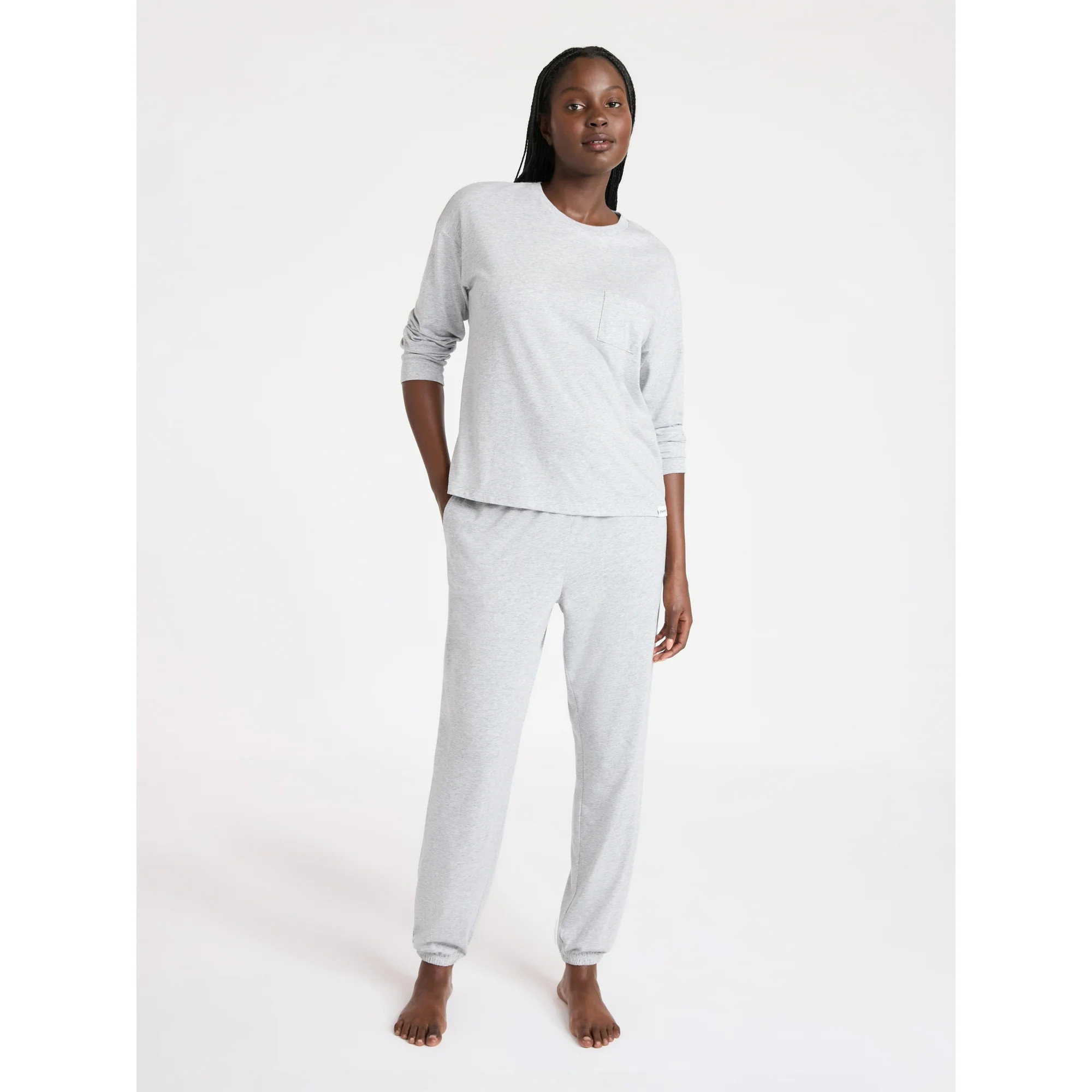 Joyspun Women's Cotton-Blend Long Sleeve Top and Joggers Pajama Set, 2-Piece, Sizes XS-3X | Walmart (US)