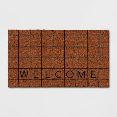 1'4"x2'4" Welcome Grid Rectangular Outdoor Door Mat Blue - Room Essentials™ | Target