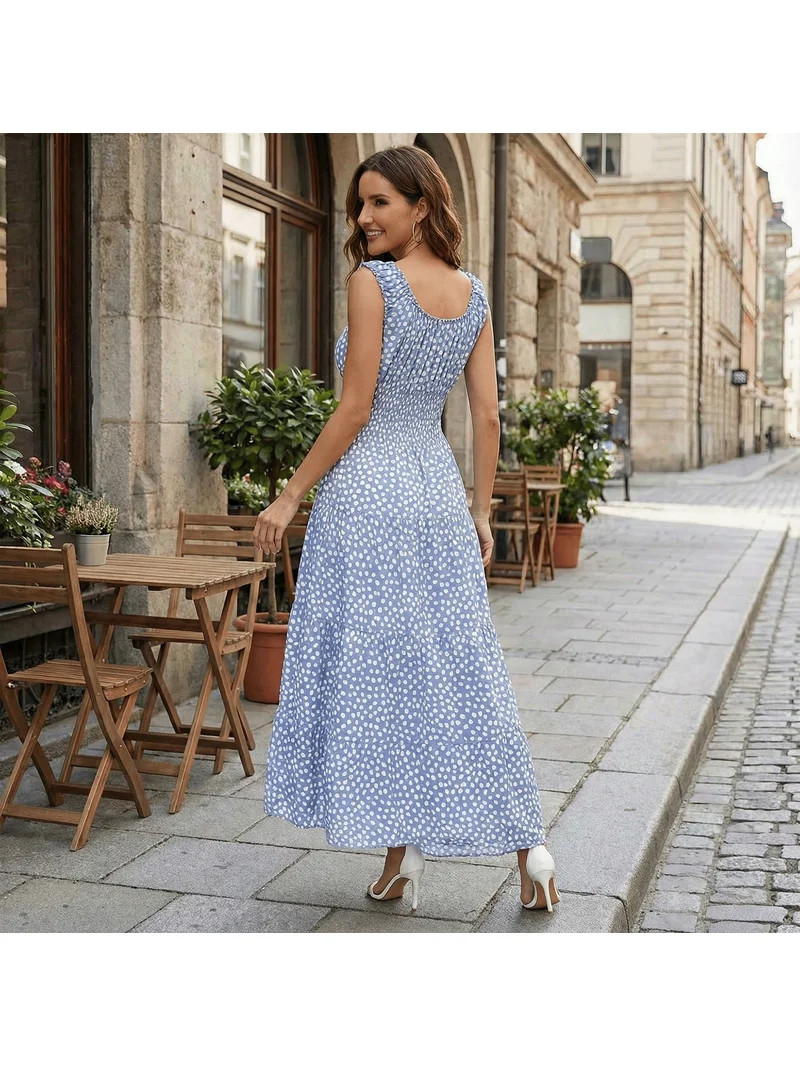 SOMER Women's Summer Boho Dresses Dot Floral Print Tiered Casual Flowy Beach Sundresses Long Maxi... | Walmart (US)