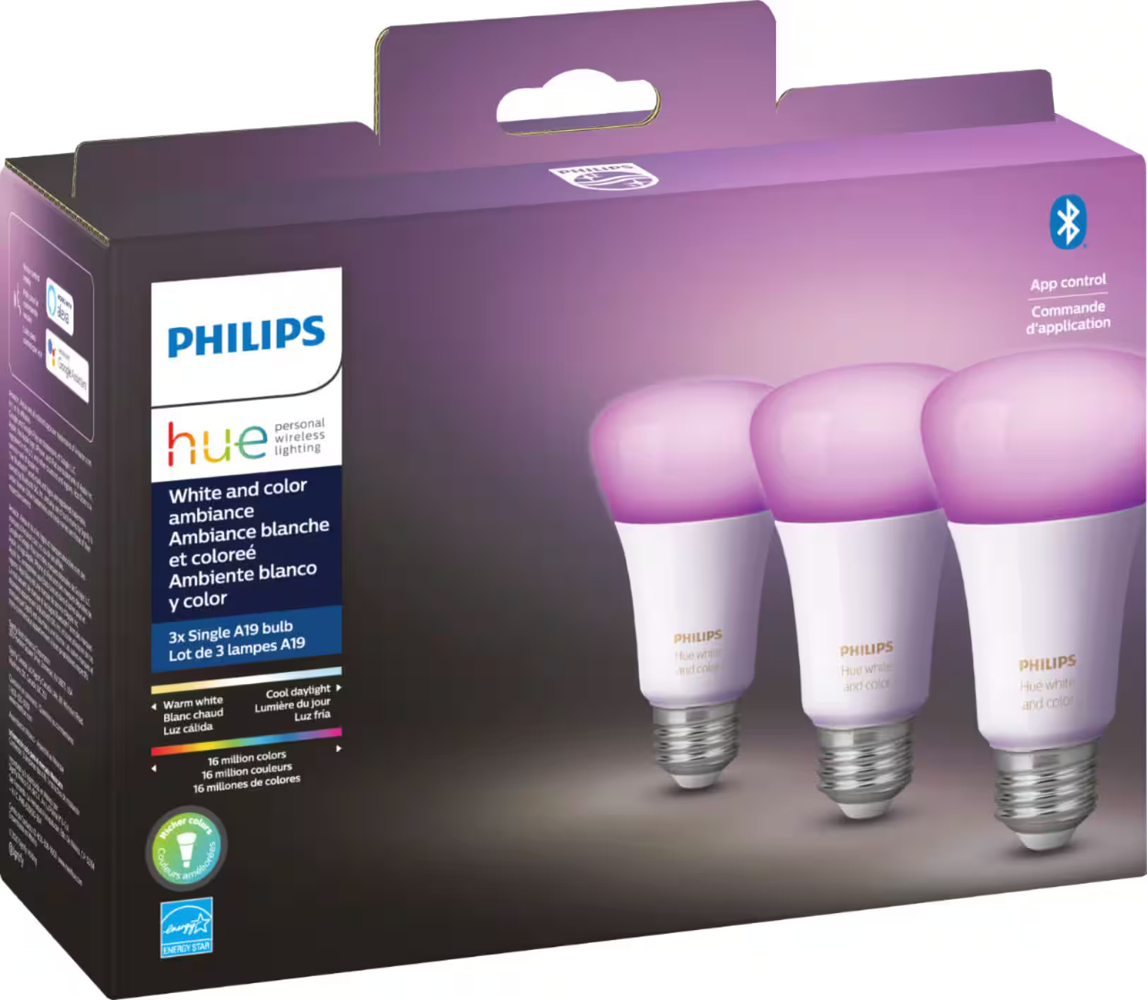 Philips Hue A19 Bluetooth 60W LED Smart Bulbs (3-Pack) White and Color Ambiance 562785 - Best Buy | Best Buy U.S.