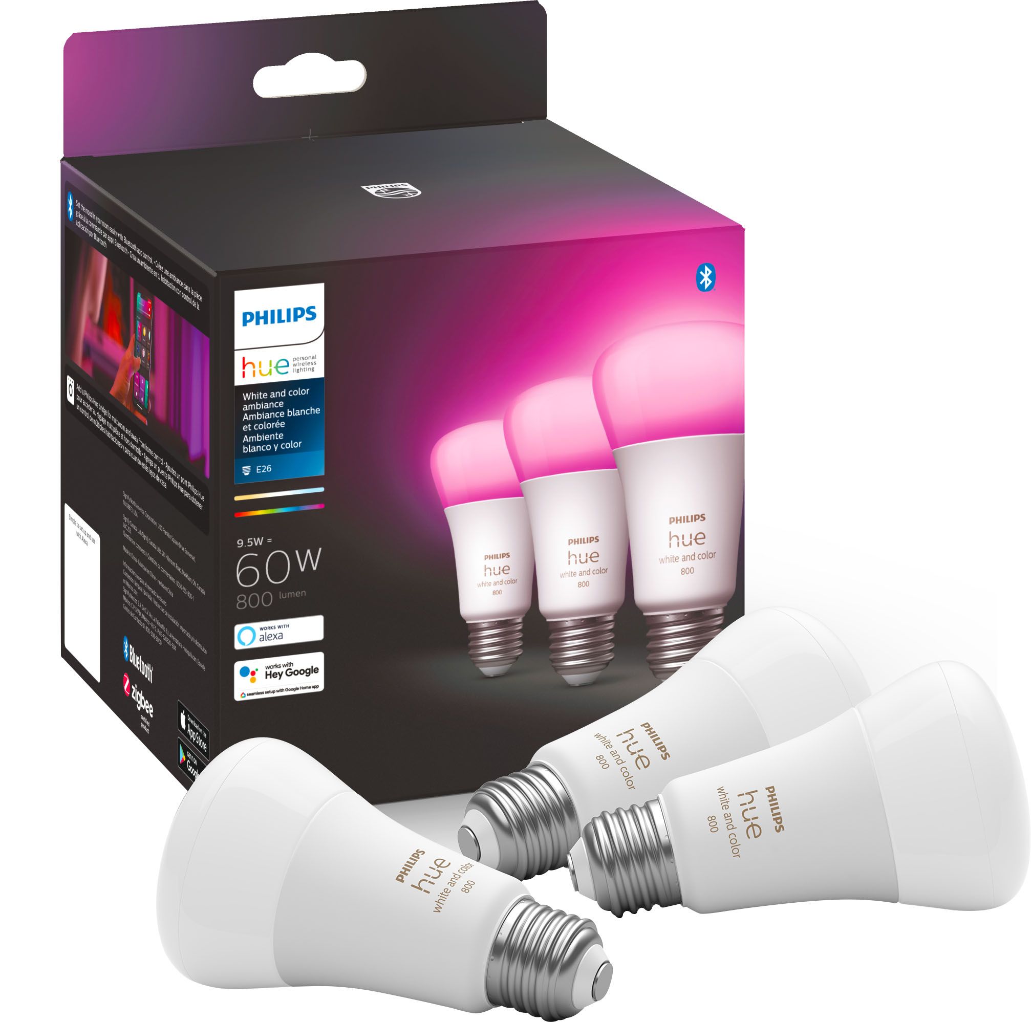 Philips Hue White & Color Ambiance A19 Bluetooth LED Smart Bulbs (3-Pack) Multicolor 562785 - Bes... | Best Buy U.S.