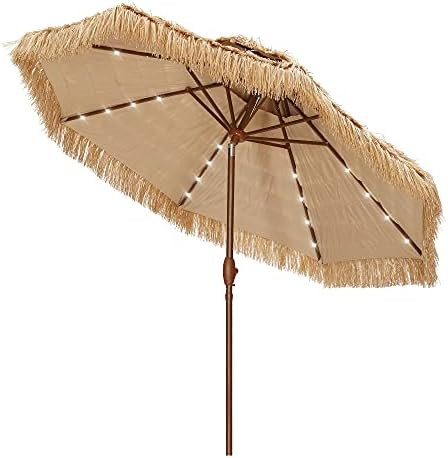 Ainfox 9 FT 2 Tiers Solar Hula Thatched Tiki Umbrella with LED Light, Hawaiian Pool Patio Beach Umbr | Amazon (US)