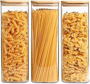 KTMAMA Airtight Food Storage Containers with Bamboo Lids, Tall Glass Storage Jar Set of 3 for Kit... | Amazon (US)
