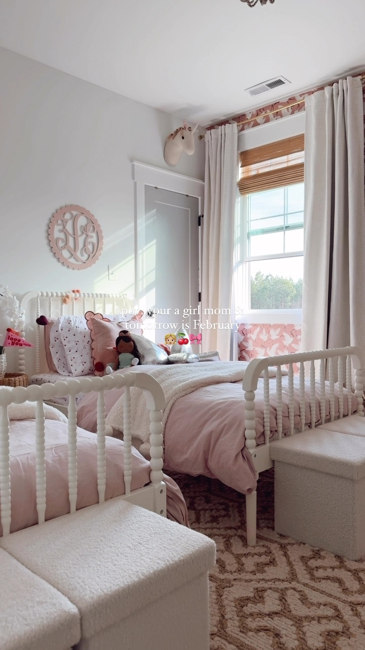 will forever decorate their rooms for every season 🍒 | the sheets were a @homegoods score & I literally screamed! this may be my favorite bedding combo 🤭♥️

*if your looking for an amazing duvet insert on a budget this @amazon down insert is 🤌🏼 SO GOOD! 
#valentinesday #valentinesdecor #bedding #girlmom #kidsroom #vday #amazon #amazonfinds #homegoodsfinds #kidsbedroom 

#LTKHome #LTKSeasonal #LTKKids