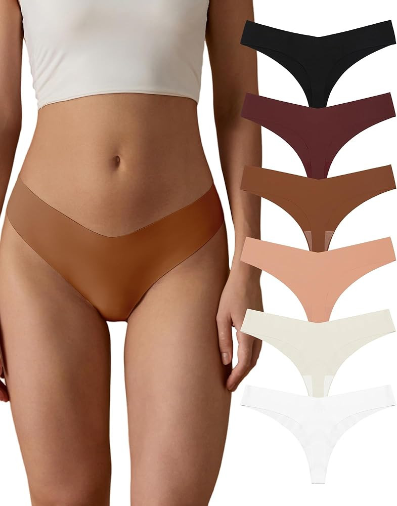 SHARICCA Women's Seamless Thong Breathable Panties Invisible No Show Knickers Soft Stretch Underw... | Amazon (UK)