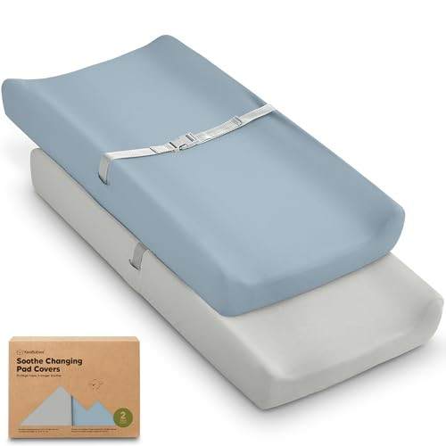 2-Pack Organic Changing Pad Covers for Girl, Boy, Neutral - 100% Cotton Changing Table Pad Cover, Soft Baby Nursery Diaper Changing Pad Sheets, Contour Changing Pads Liners, Change Pad Cover (Steel) | Amazon (US)