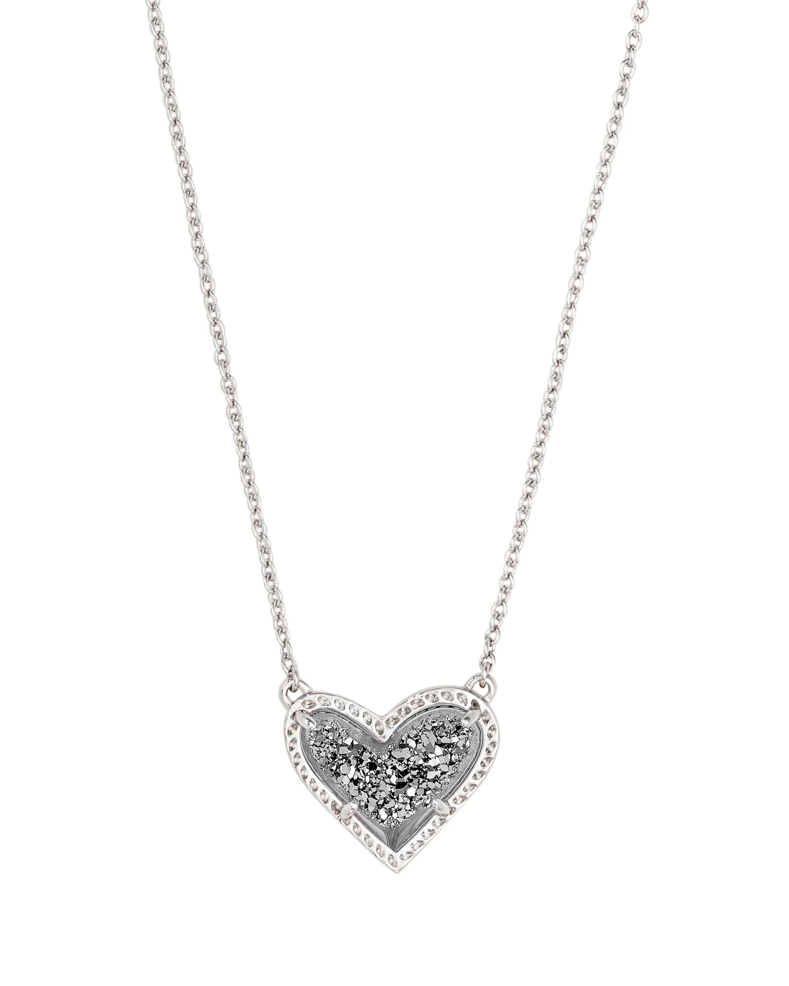 Ari Heart Silver Extended Length Pendant Necklace in Platinum Drusy | Kendra Scott | Kendra Scott