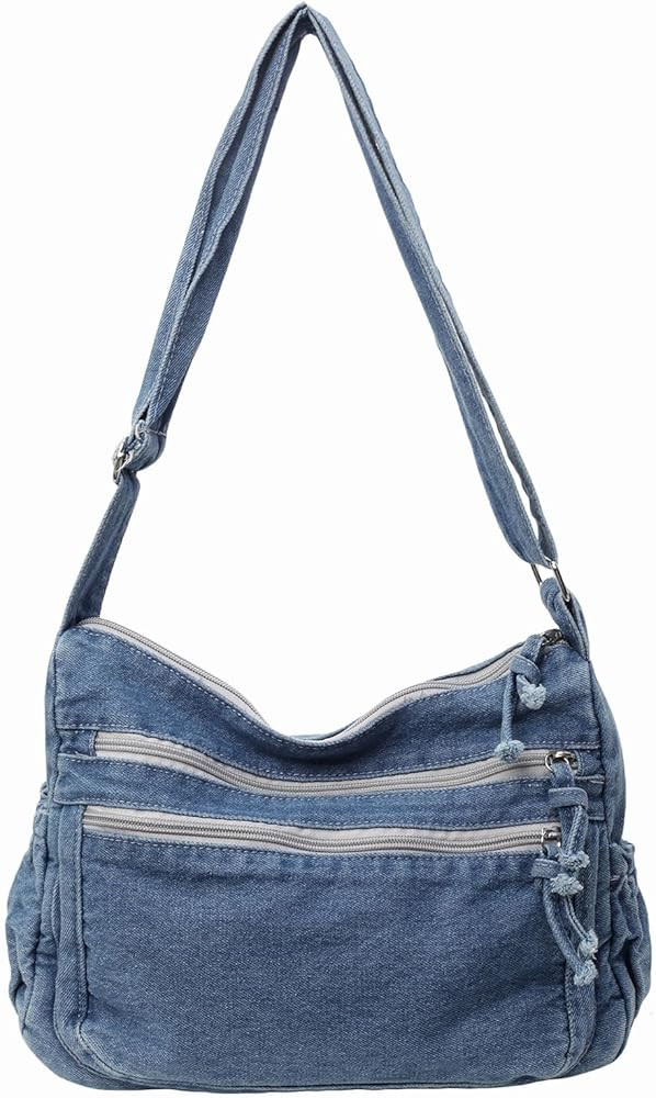 Large Denim Purses for Women Denim Shoulder Bag Crossbody Casual Retro Lightweight Tote Handbags | Amazon (US)