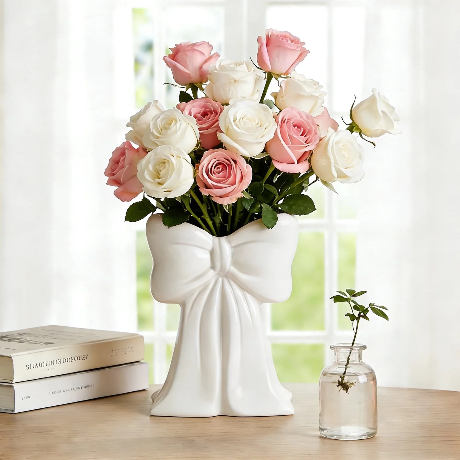 White Bow Vase Coquette White Ceramic Vase Pen Holder 6.3x4.9x3 in Makeup Brush Holder Contempora... | Walmart (US)