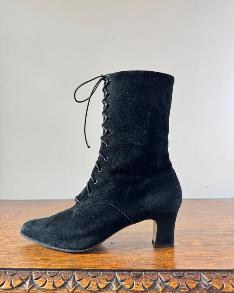 Vintage 1990s Roberto Capucci Black Suede Victorian Style Lace Up Steampunk Boots Booties 9.5 or ... | Etsy (US)