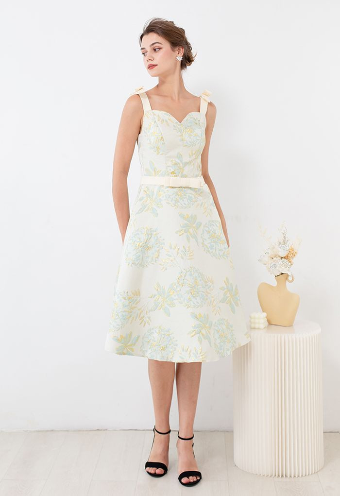 Exquisite Floral Embossed Jacquard Midi Dress | Chicwish