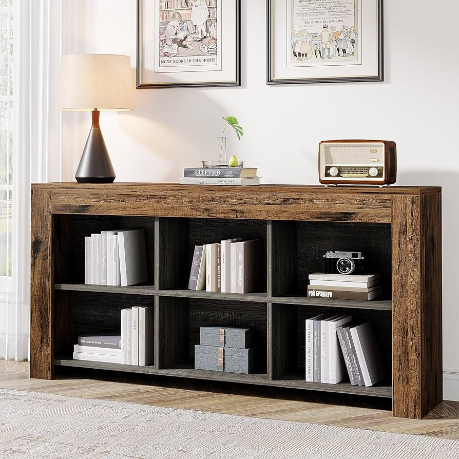 Tribesigns Horizontal Bookcase, Industrial 6 Cubes Storage Organizer Long Bookshelf, Rustic Wood ... | Amazon (US)