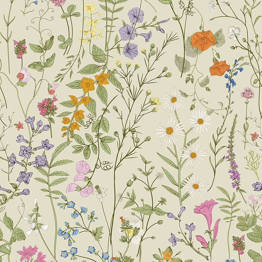 Floral Peel and Stick Wallpaper Blooming Vintage Colourful Flowers Self-Adhesive Temporary Wall P... | Amazon (US)