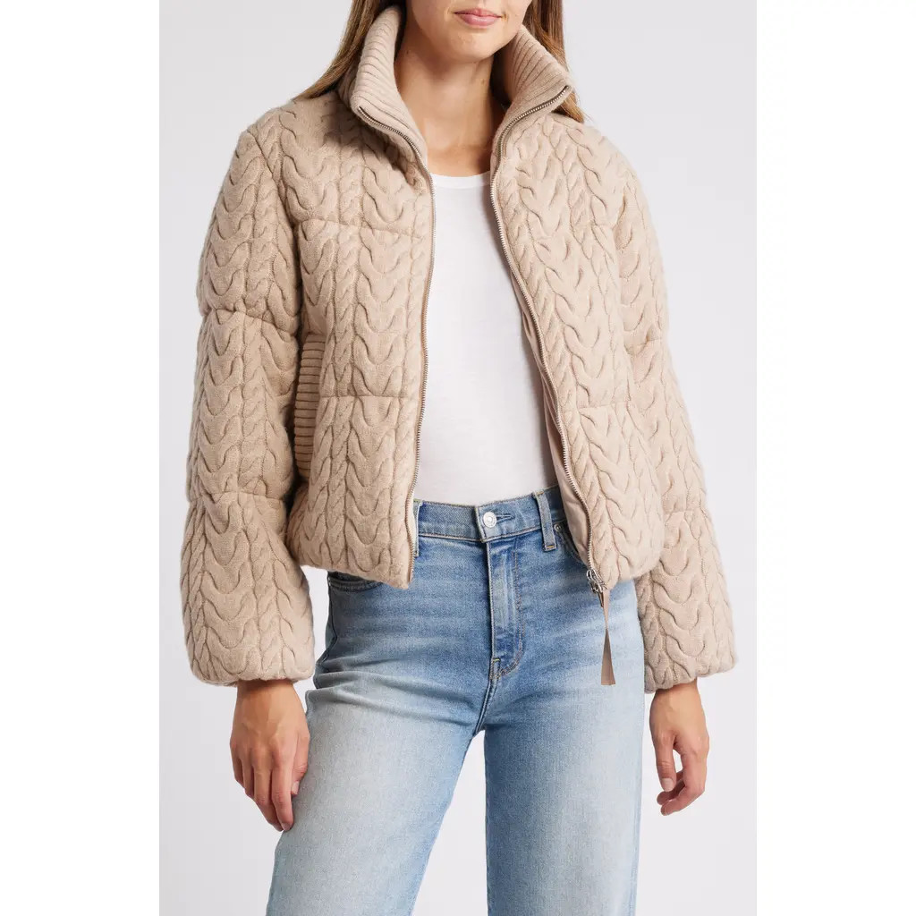 Varley Reggie Cable Knit Puffer Jacket in Light Taupe at Nordstrom, Size Large | Nordstrom