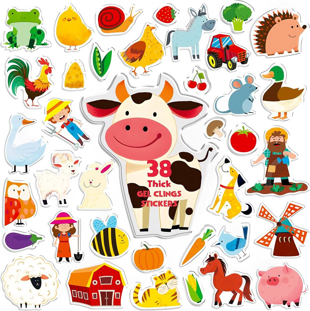 38PCS Farm Animal Gel Clings Decals Stickers, Thick Window Door Clings Removable Reusable Sticker... | Amazon (US)