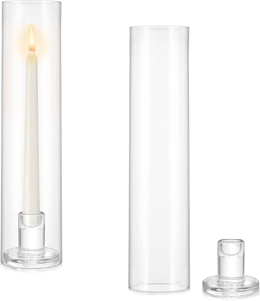 Hurricane Glass Candlestick Holders: Set of 2 Taper Candle Holder with Windproof Cylinder Covers ... | Amazon (US)