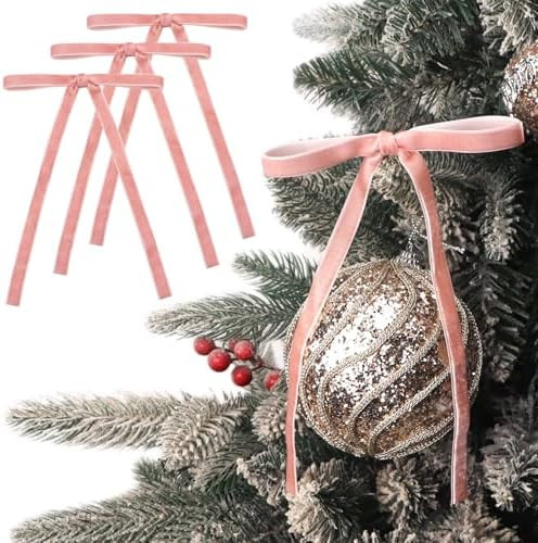 Ribbli Velvet Christmas Tree Bows 24 Pcs Dusty Pink Vintage Wreath Ribbon Bows for Door Garland H... | Amazon (US)