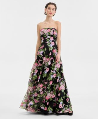 Say Yes Juniors' Floral-Sequinned Strapless Gown - Macy's | Macy's