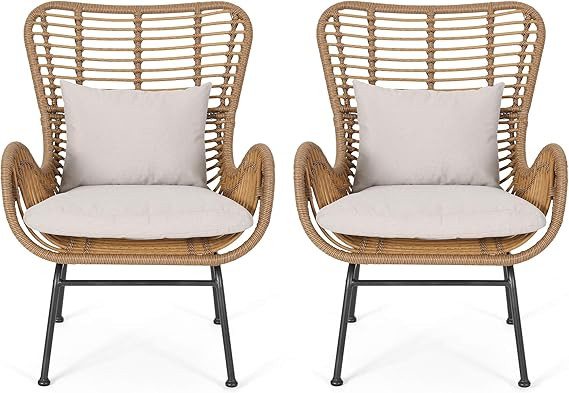 Great Deal Furniture Crystal Outdoor Wicker Club Chairs with Cushions (Set of 2), Light Brown and... | Amazon (US)