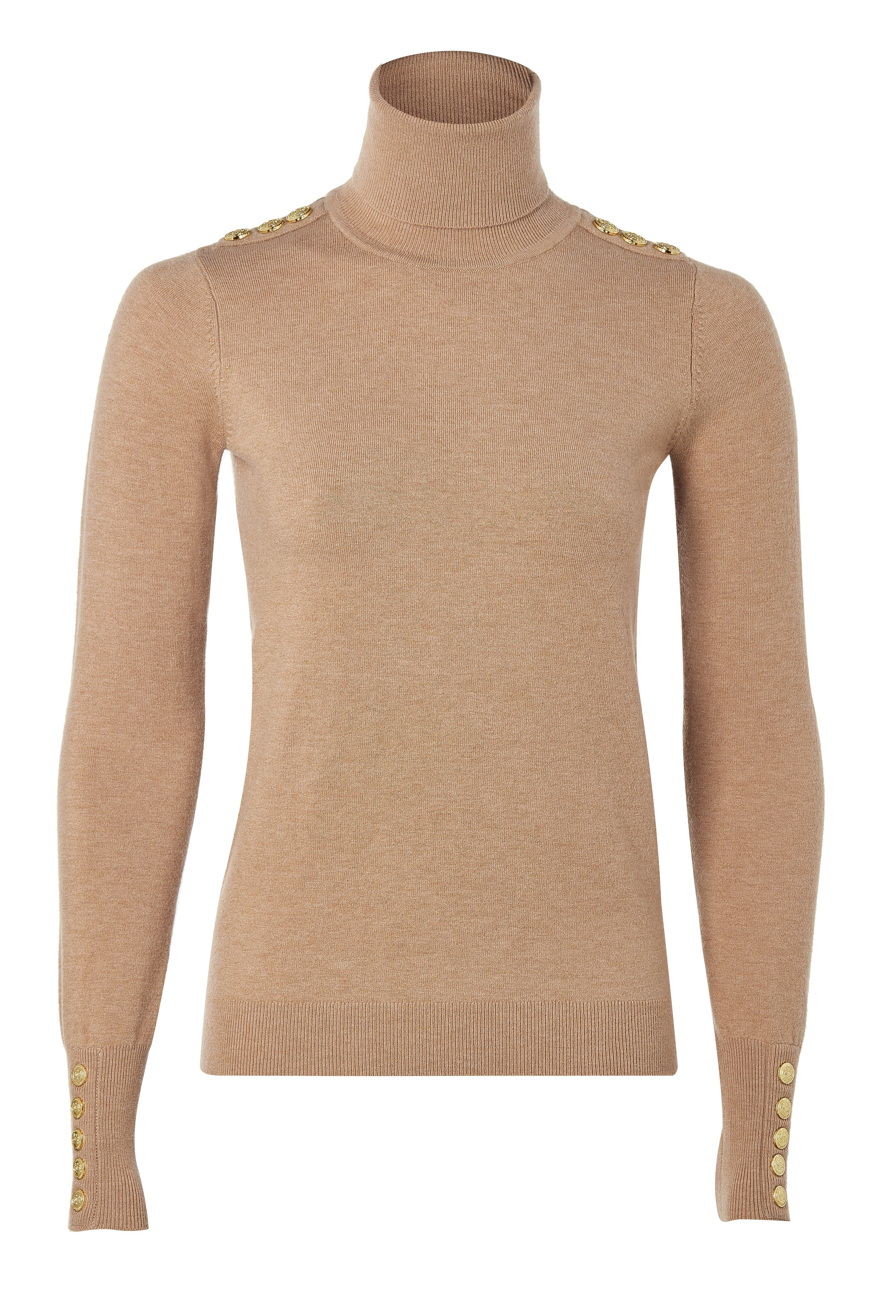 Buttoned Knit Roll Neck (Dark Camel) | Holland Cooper