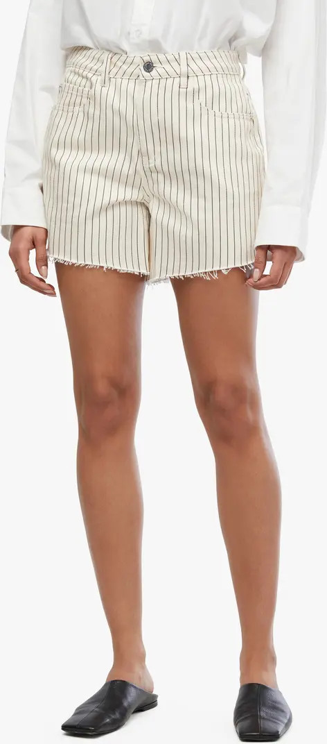 Pinstripe High Waist Raw Hem Flare Denim Shorts | Nordstrom Rack
