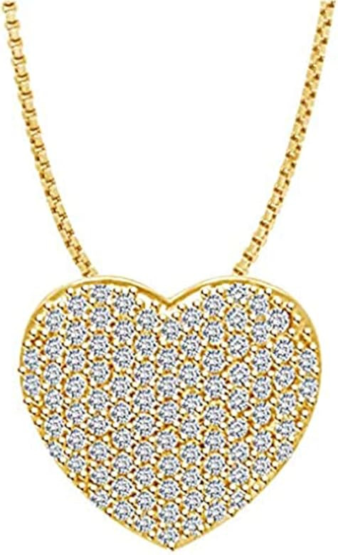 Aria Jewels Round White Cubic Zirconia Heart Charm Pendant Necklace in 14k Gold Over Sterling Sil... | Amazon (US)