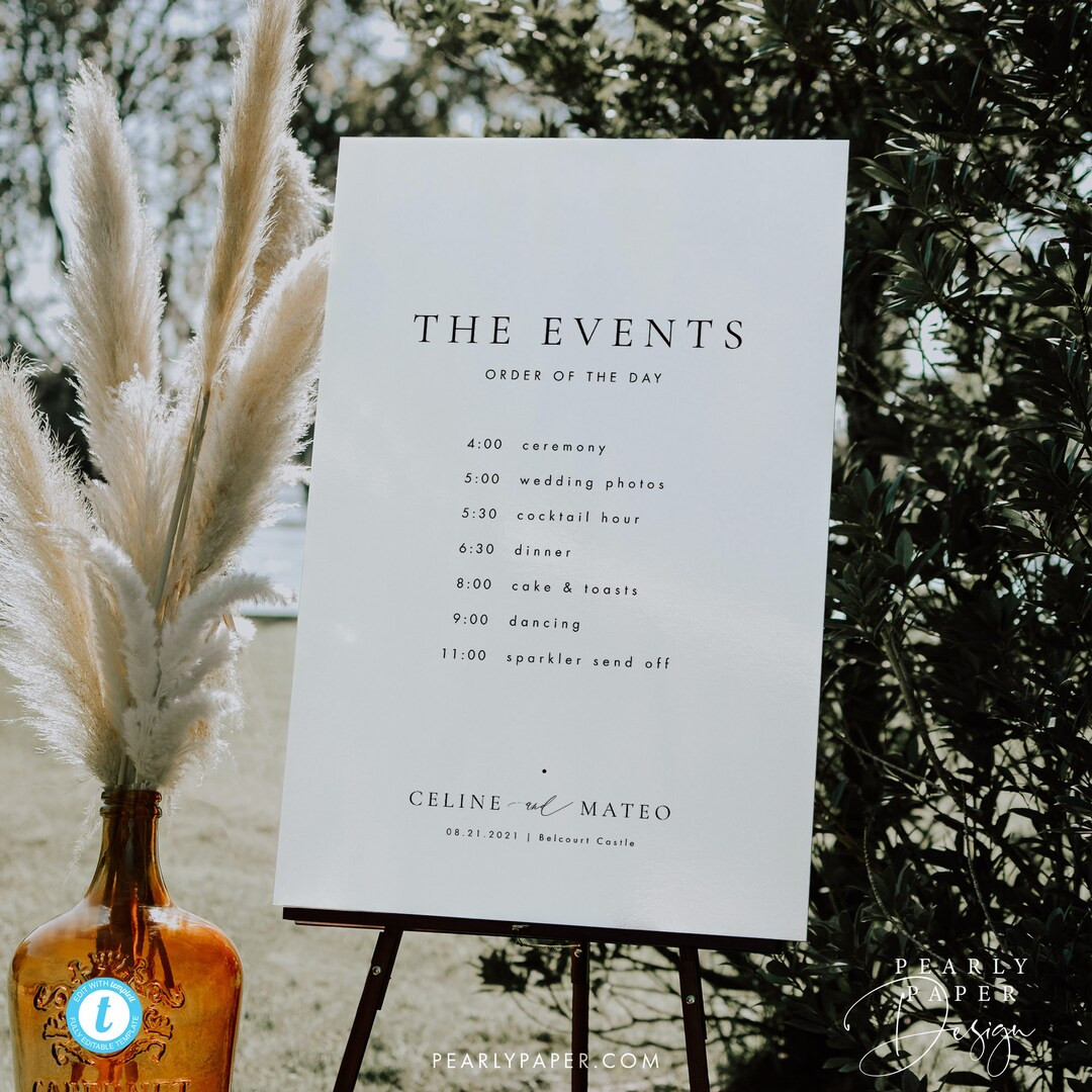Modern Order of Events Sign Template Download Minimalist Wedding Sign Templett Modern Order of th... | Etsy (US)