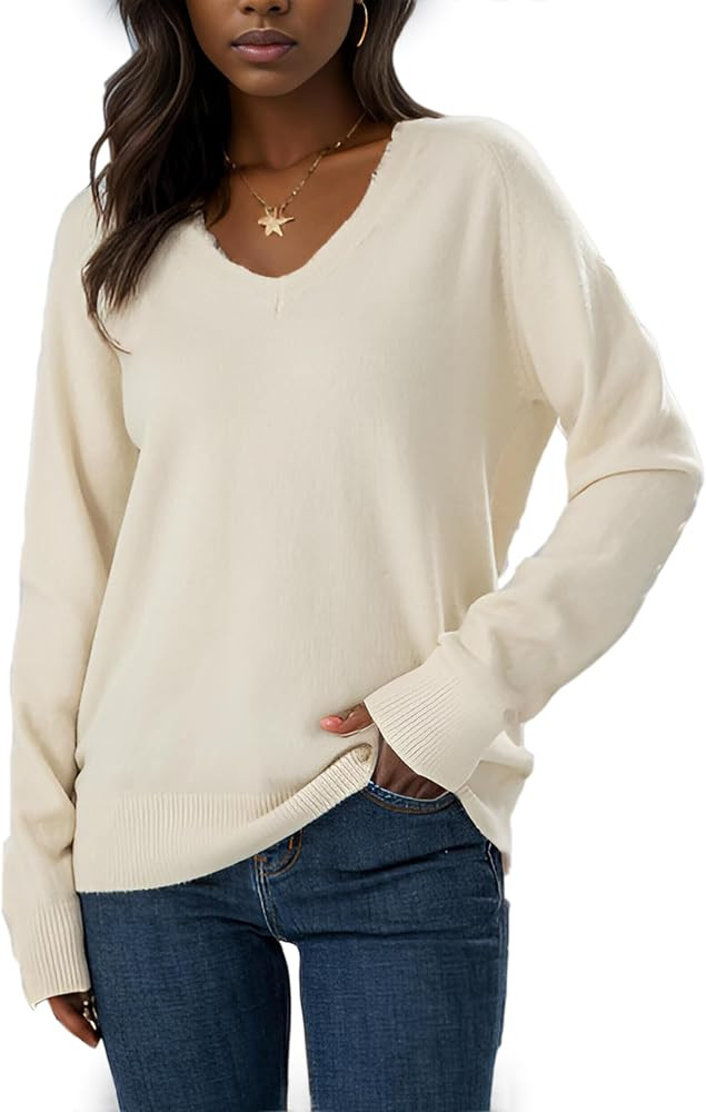 Simple&Opulence Women’s V Neck Sweaters Long Sleeve Ribbed Knit Pullover Cozy Casual Tops S-XXL | Amazon (US)