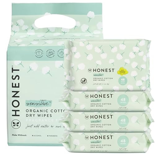 The Honest Company 100% Pure Organic Cotton Dry Wipes, Hypoallergenic, Multi-Use, Baby Facial Cloths, 192 Count | Amazon (US)