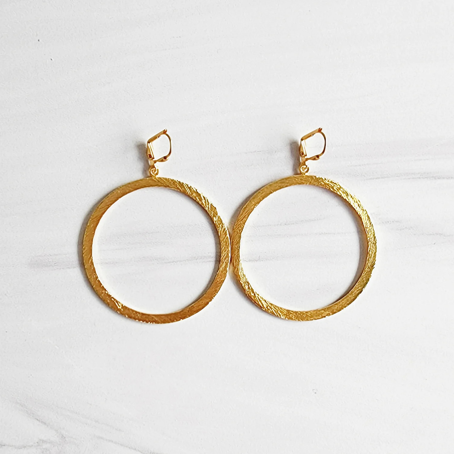 Large Statement Hoop Earrings in Brushed Gold | Rustic Gem Jewelry