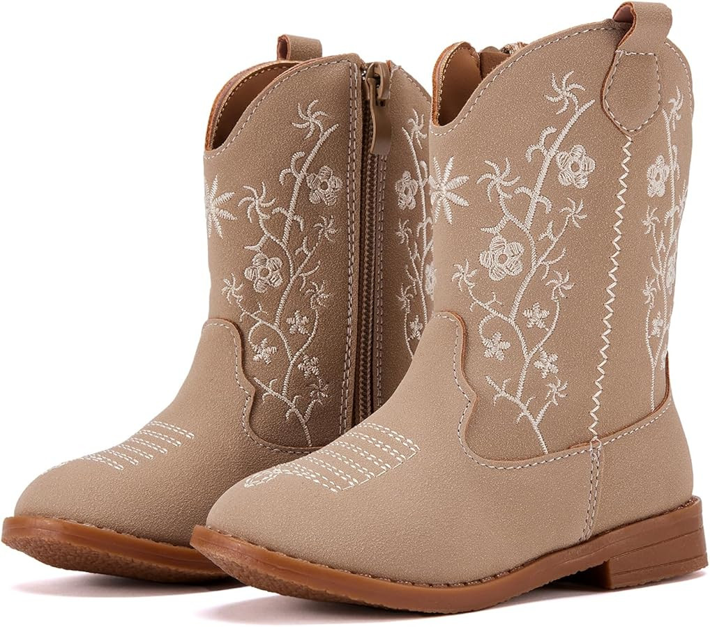 BMCiTYBM Toddler Girls Cowboy Cowgirl Boots Little Kids Pointed Toe Western Boots Mid Calf Side Z... | Amazon (US)