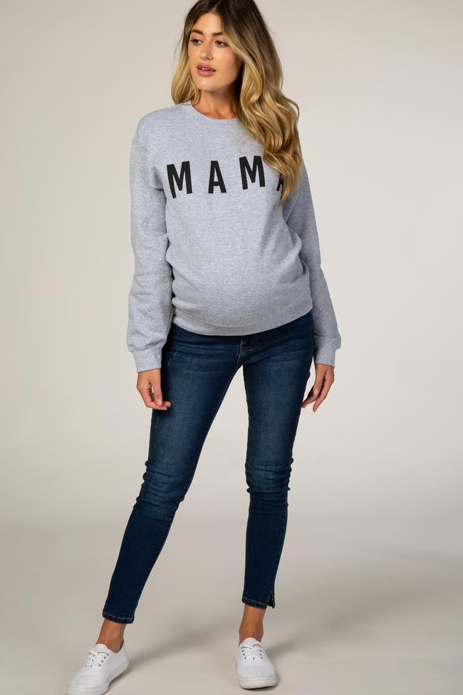 Waverleigh Grey Screen Print Mama Maternity Pullover Sweatshirt | PinkBlush Maternity