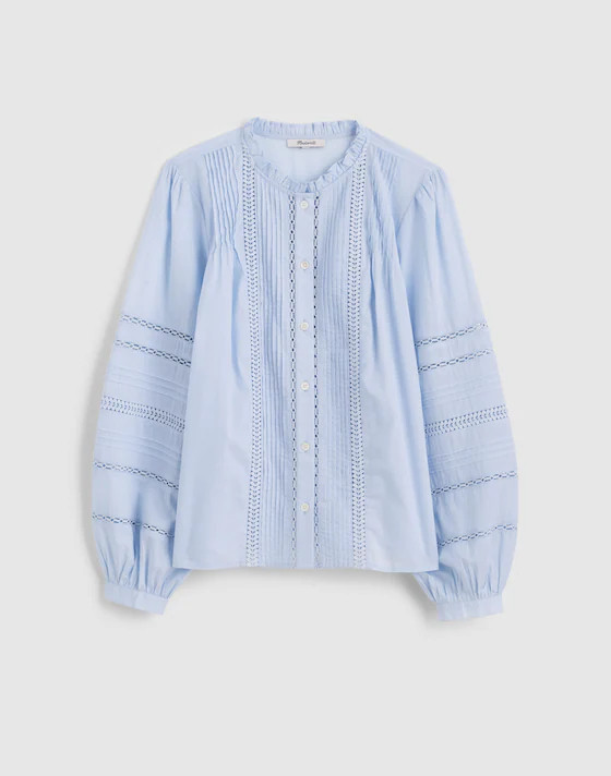 High-Neck Lace-Insert Pintuck Top | Madewell