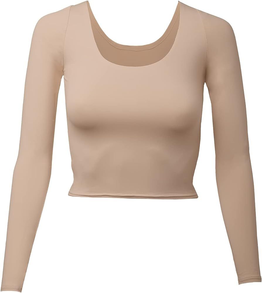 Long Sleeve Top for Women, Contour Double-Lined Seamless Smooth Fabric Sleeved Basic Top w/Low Neck  | Amazon (US)
