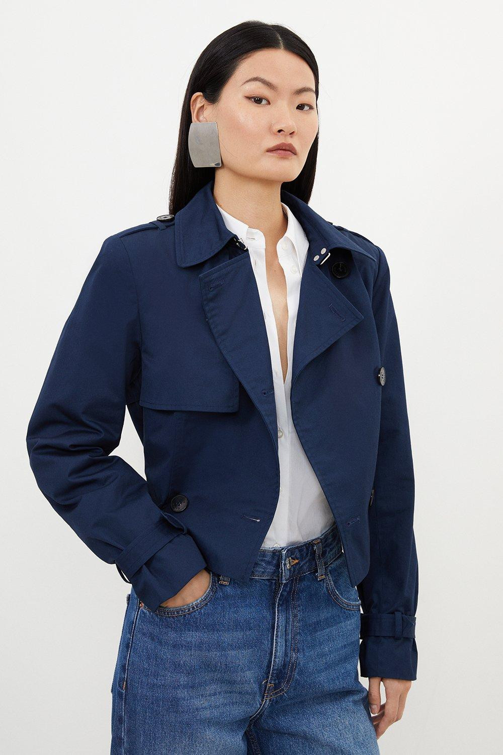 Crop Classic Belted Tailored Trench Coat | Karen Millen UK + IE + DE + NL